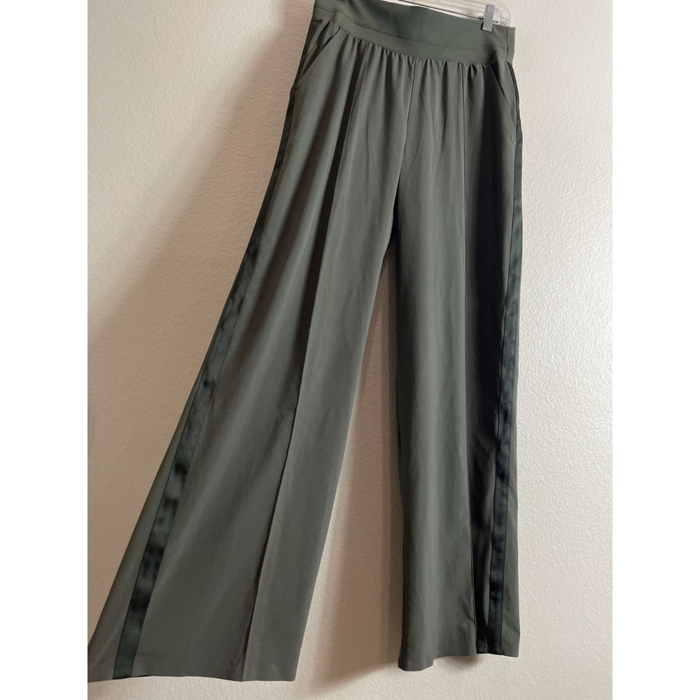 Athleta Womens 12 Nolita Wide Leg Pants Olive Green Relaxed Fit Pockets Pull On